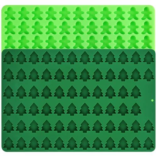 JOERSH Christmas Chocolate Silicone Molds, 2PCS Mini Christmas Tree and Gingerbread Man Shaped Candy Mold Non Stick for Fondant, Gummy, Jello, Dessert Cake Decorating
