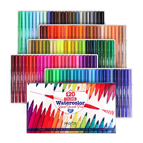 Pagos-120-Colors-Dual-Brush-Pen-Set-Watercolor-Art-Markers-With-Two-Sided-Tips-Bright-and-Vivid-Colors-Acid-Free-120-Different-Shades