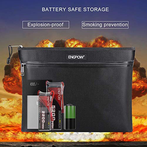 Fireproof Document Bag Two Pockets Two Zippers,ENGPOW Fireproof Safe