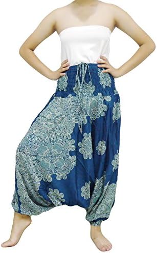 Loongcha's Women Harem Pants 2 in 1 Wearing Smocked Waist Yoga Aladdin (BB3 Green Ocean)