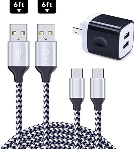 Wall Charger, Charger Brick CIQILY 2.1Amp Dual Port USB Charger Brick Power Adapter Charging Cube Plug with 2Pcs 6ft Braided S9 Charger Cable for Galaxy S9, S9 Plus,S8, S8 Plus LG G5 G6 V30, HTC 10