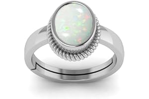 LMDPRAJAPATIS 11.25 Ratti/12.00 Carat Natural Certified Panchdhatu White Opal Gemstone 925 Sterling Silver Adjustable Ring For Men And Women