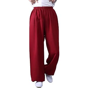 Kung Fu Pants for Men Women,Cotton Linen Tai Chi Trousers with Pockets,Martial Arts Yoga Bottom for Meditation Daily Wear