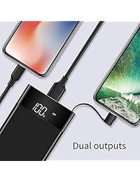 10000mAh Power Bank, Ultra Slim Portable Charger, External Battery Pack with Built- in Micro Cable, LED Display, Two Converts, USB Ports, LED Flashlight, Compatible with All Cell Phone(Black)