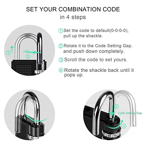 2 Pack 4 Digit Padlock, Combination Lock, Set Your Own Combination, Metal and Steel Material for Gate, Case, Luggage, Suitcase Baggage, Filling Cabinets, Toolbox, Home, School, Gym & Sports
