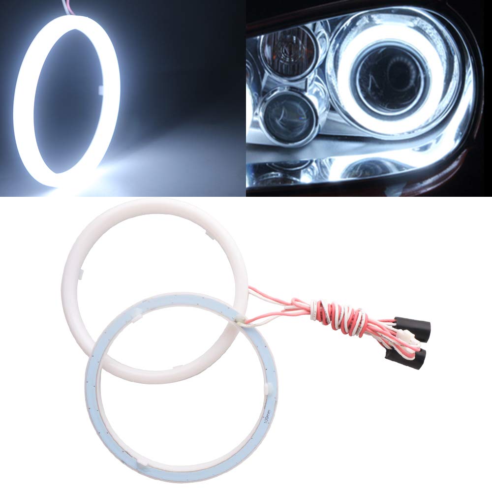 Qasim 1 pair of LED Angel Eyes 100MM Halo Ring White 2835 66SMD for DRL Headlight Warning Lamp with Cover DC 12V 24V