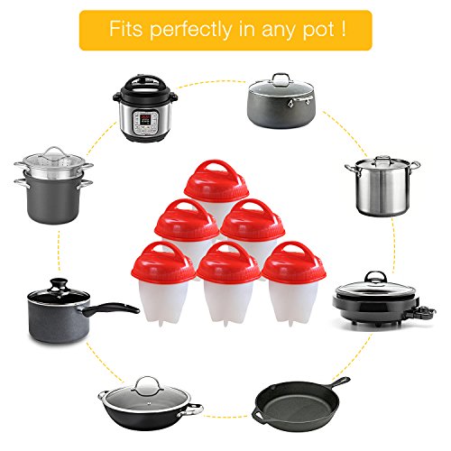 Egg Cooker Hard & Soft Maker AS SEEN ON TV, BPA Free, Non Stick Silicone (Red 6 PCS) - Thumbnail 5