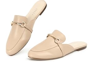 MUSSHOE Mules for Woman Buckle Flats Comfortable Slip on Women Mules Flats Shoes Backless Loafers