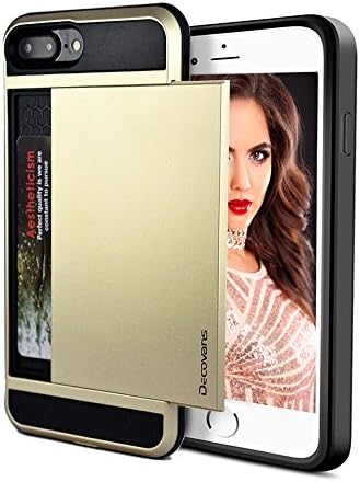 Card Slot Case for iPhone 7 Plus / iPhone 8 Plus Hybrid Card Slide Case Impact Resistant Bumpers Cover Shell Dual Layer TPU Credit Card Sliding Hard Phone Case Decovans DP20 Protective Case - Gold