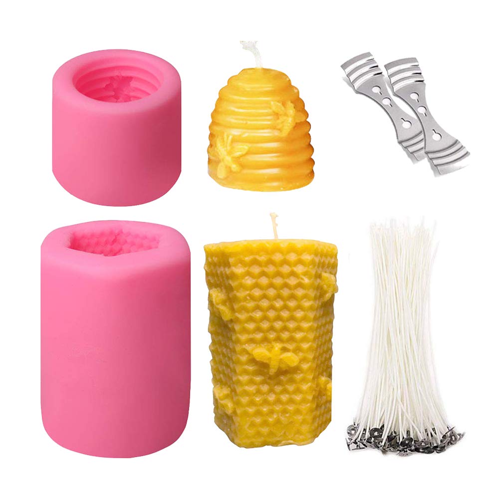 3D Bee Candle Molds with 50Pcs Low Smoke Candle Wicks
