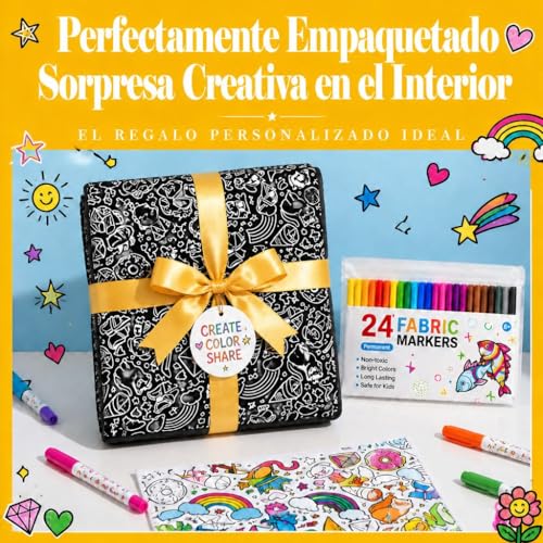 VEELU Adult Coloring Blanket 156×125cm with 24 Markers, Painting Blanket Washable Reusable, Anti-Stress Blanket for Kids and Family Activity, Birthday Gift