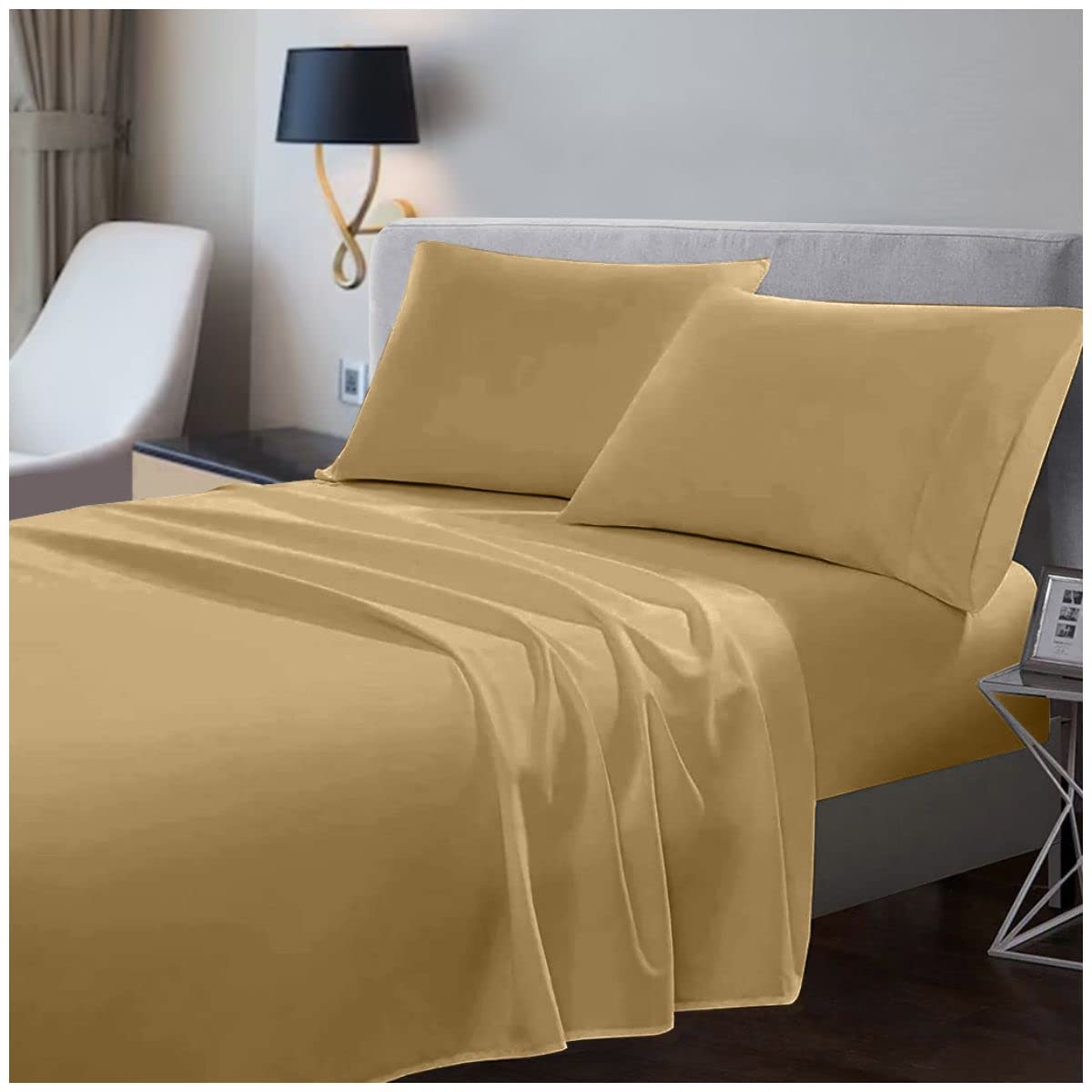 200 Thread Count Flat Sheets Double- 100% Egyptian Cotton Bedding Sheet-Shrinkage and Fade Resistant Bottom Sheet- Mocha