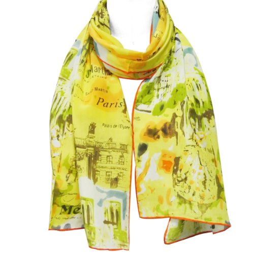 Wrapables Luxurious 100% Charmeuse Silk Long Scarf with Hand Rolled Edges, French Sights