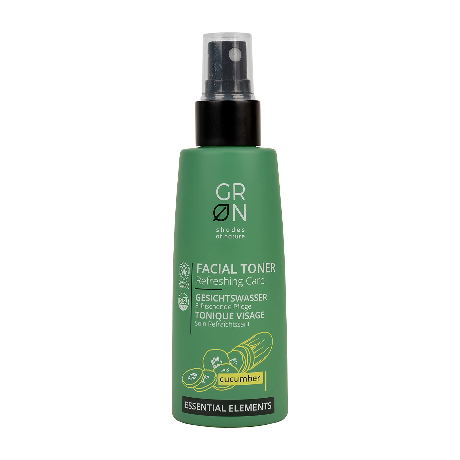 GRN [GREEN] organic cosmetics facial toner refreshing care - organic cucumber - for normal and combination skin - toning and clears dirt - vegan - 75 ml