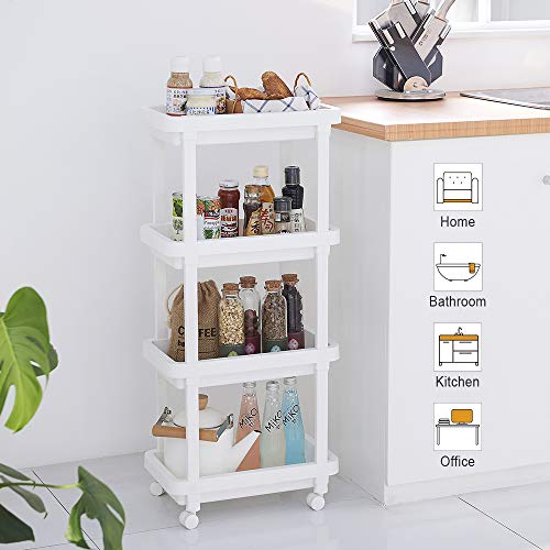 Aogist 4-Tier Slide Out Storage Cart Rolling Utility Cart Storage Shelf Rack for Kitchen Laundry Room Bathroom Office & Dressers