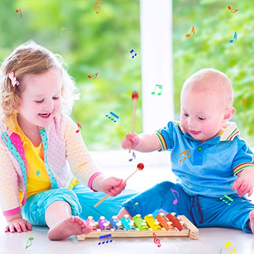 Theefun Toddler Musical Instruments, Wooden Percussion Instruments with Tambourine, Xylophone and Drum 18pcs 12 Types , Kids Educational s & Learning Musical Toys for Boys and Girls - Thumbnail 4