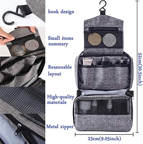 Travel bag with hanging hook, waterproof makeup bag travel storage bag, suitable for accessories, makeup bags, full-size containers, toiletries (Grey) 2 Travel bag with hanging hook, waterproof makeup bag travel storage bag, suitable for accessories, makeup bags, full-size containers, toiletries (Grey)