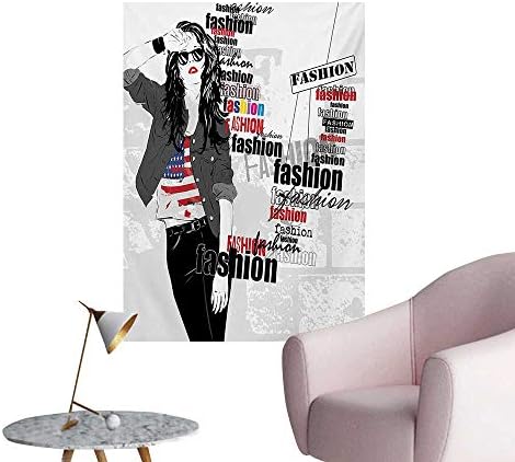 zhaoxuefa Girls Photographic Wallpaper Modern Teen Girl with USA Flag T-Shirt Fashion Obsession Beauty in The StreetBlack White Red W32 xL48 Space Poster