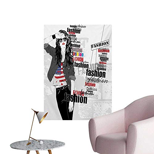 zhaoxuefa Girls Photographic Wallpaper Modern Teen Girl with USA Flag T-Shirt Fashion Obsession Beauty in The StreetBlack White Red W32 xL48 Space Poster