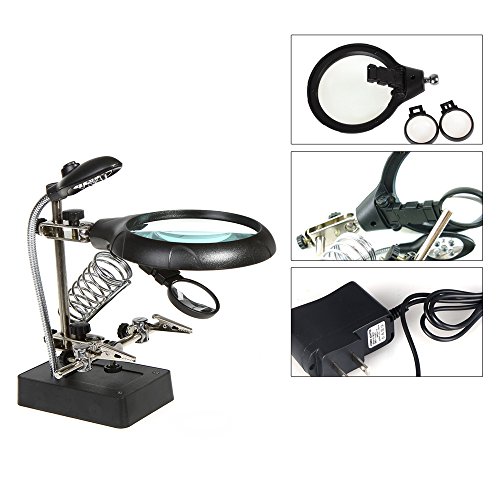 HY 2.5X 7.5X 10X Handfree Magnifying Glass with 5 LED light Stand,Magnifier and Desk Lamp for Hobby, Crafts, Inspection, Reading Books, Magazines, Newspapers, Model Building, Soldering, Jewelry Design
