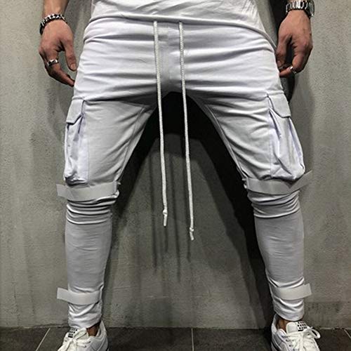LISTHA Zipper Pocket Sports Pants Mens Personal Elastic Smallfoot Trousers White