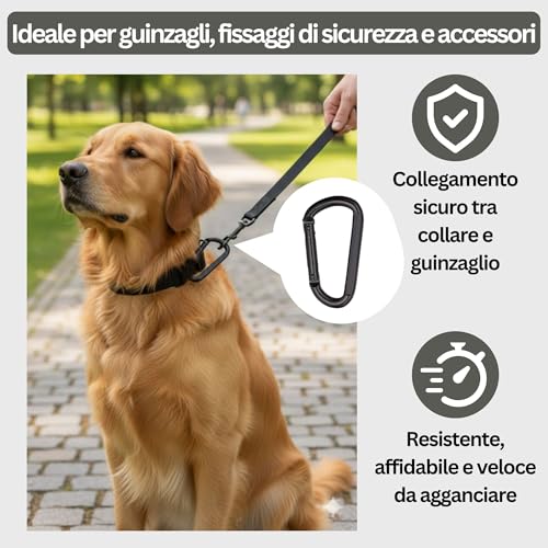 NEXAFIX - Carabiner Stainless Steel Black M8 8 cm (Set of 4) - Spring Lobster Clasp for Keys up to 250 kg - Backpack Bags Leash Dog Hammock Camping Gym
