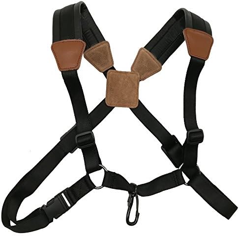 Xinlinke Saxophone Strap Brown Leather Padded Alto Tenor Baritone Sax Shoulder Harness with Rubber Covered Metal Hook