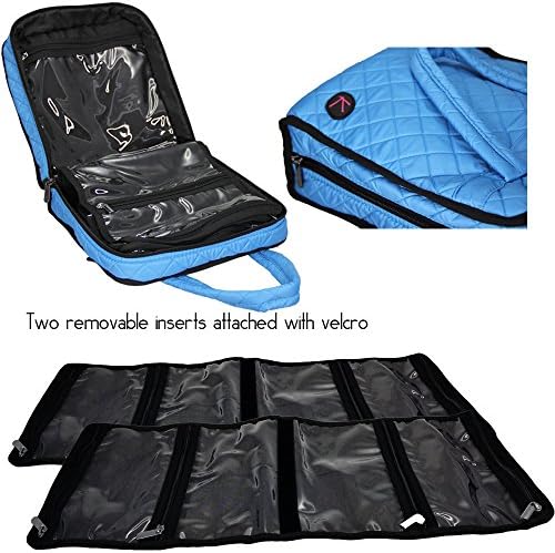 Quilted Professional Makeup Cosmetic Tote Beauty Bag With Removable Brush Storage Pocket Ideal for Cosmetic Bottles Brushes Acessorries (Sky Blue)