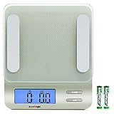 Accuweight 207 Digital Kitchen Multifunction Food Scale for Cooking with Large Back-lit LCD Display,Easy to Clean with Precision Measuring,Tempered Glass (Silver)
