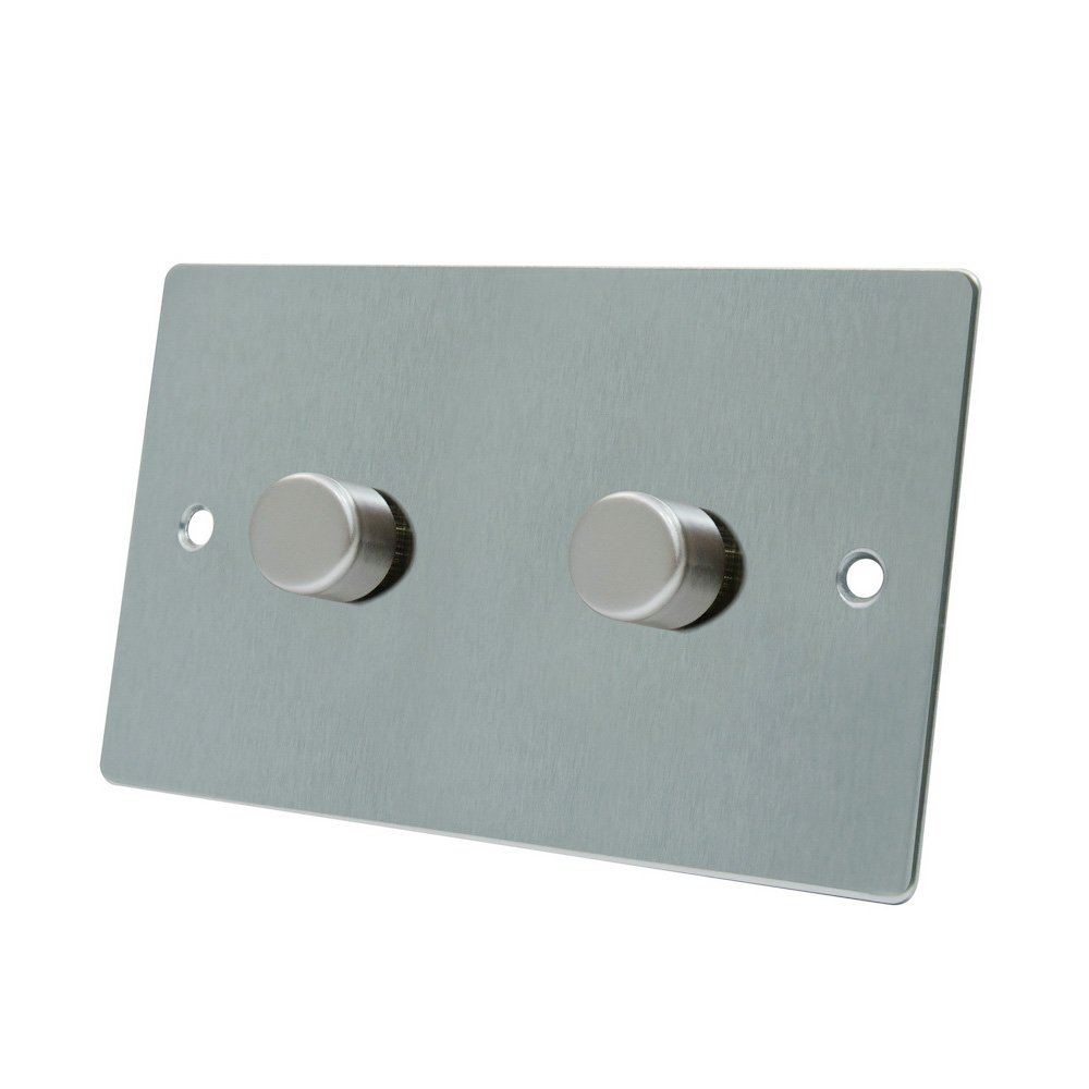AET FSC2GDIM10 Satin Chrome Flat 1000W-10 Amp Double 2 Gang 2 Way 1000W Light Dimmer Switch, 1000 W, 240 V