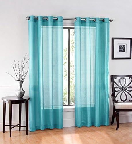 100% polyester Ultra Luxurious Elegant Sheer Grommet Curtain Panels (1 Panel) (Turquoise)