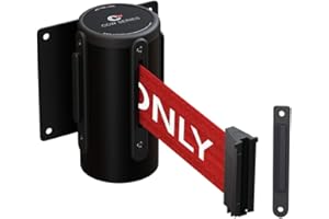 Crowd Control Warehouse - CCW Series WMB-120 Fixed Wall Mount Retractable Belt Barrier - 11 Foot, Authorized Access Only with Black Steel Case