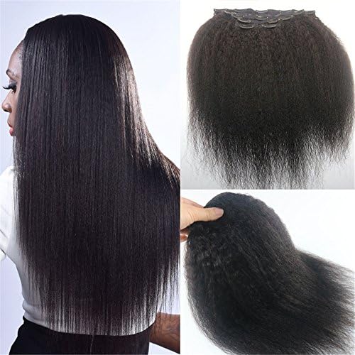 Afro African American Black Clips In Human Remy Hair Extension Kinky Straight 120g With Clips 7pcs (12inch)