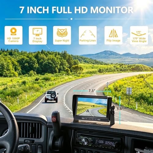 1080P Wired Backup Camera with 7 Inch HD Screen Night Vision Color Starlight 12V-24V Compact Camera Easy to Install for SUV Car Camper Truck Van IP69 Waterproof Cable 15m