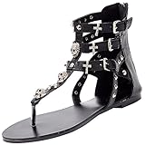 Odema Women Summer Bohemian Skull Rhinestone Flat Beach Thong Sandals
