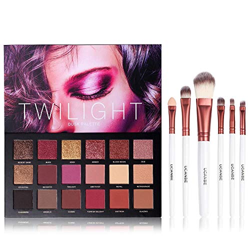 UCANBE 18 Color Eyeshadow Palette + 6pcs Multifunction Makeup Brushes Set Kit, Highly Pigmented Matte Shimmer Blending Eye Shadow Powder Pallet