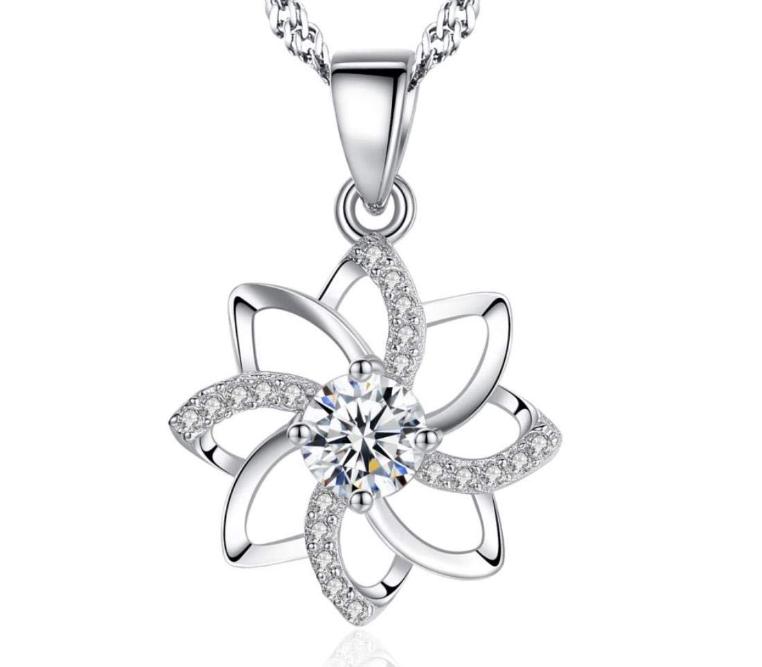 Sunnyshopday 925 Sterling Silver,Diamond Love and Flower Pendant.18 inches,Prince of Wales Chain,Diamond Cut Twist Curb Necklace Chain Women Girls Jewelery Box (Silver001) (1.Diamond Flower 001) — image 1