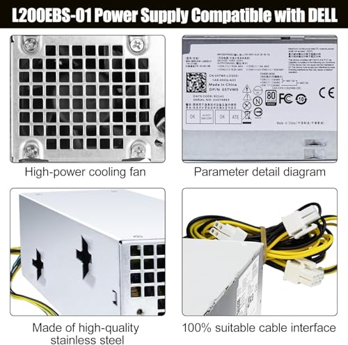 Upgraded Power Supply L200EBS-01 200W 5TVM5 Replacement Compatible with Dell OptiPlex 3060 3050 3050M 7050 7060 3080 5080 7080MT Dell Inspiron 3470 H200EBS-01 VFXXF PA-222 01-3D B K92TW