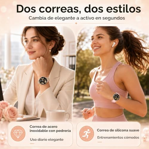Women's Smart Watch 1.27" Round Smartwatch with Bluetooth Calls, Heart Rate SpO2 Sleep, 120+ Sports Modes, IP68 Waterproof, 2 Straps, Compatible with Android iOS, Rose Gold
