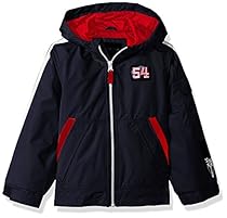 London Fog Toddler Boys' Jacket with Striped Sleeves, Navy, 4T