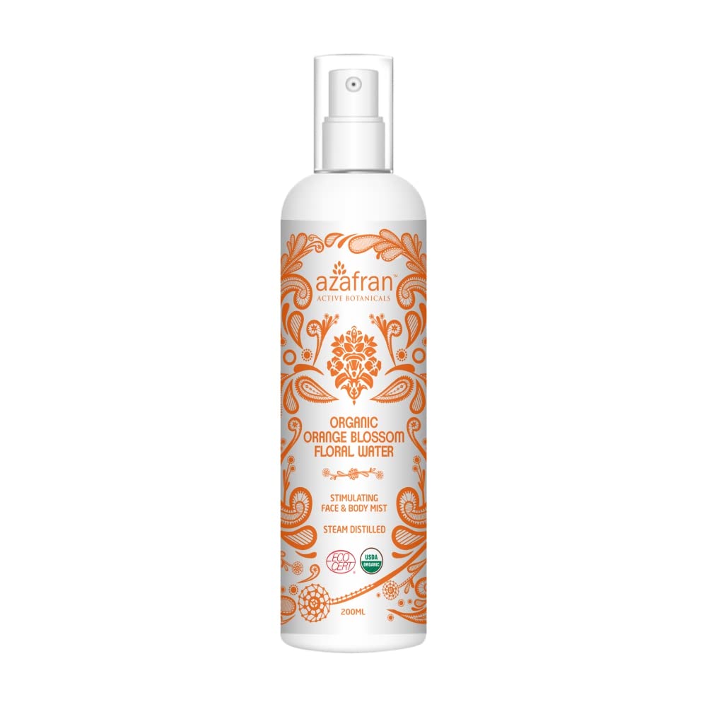 Azafran Organic – 100% Pure and Natural Floral Water | Spray for Face, Body Beauty Formulations & On Its Own | Cleansing and Toning (Orange Blossom, 200 ML)