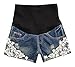 Hibukk Women's Cute Floral Lace Patchwork Denim Elastic Waist Maternity Shorts