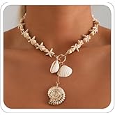 LKingel Gold Starfish Necklaces for Women Bohemian Mermaid Necklaces Summer Ocean Seashell Charm Necklace Mermaid Jewelry Hawaiian Surf Beach Jewelry Halloween 2025 Fashion Jewelry