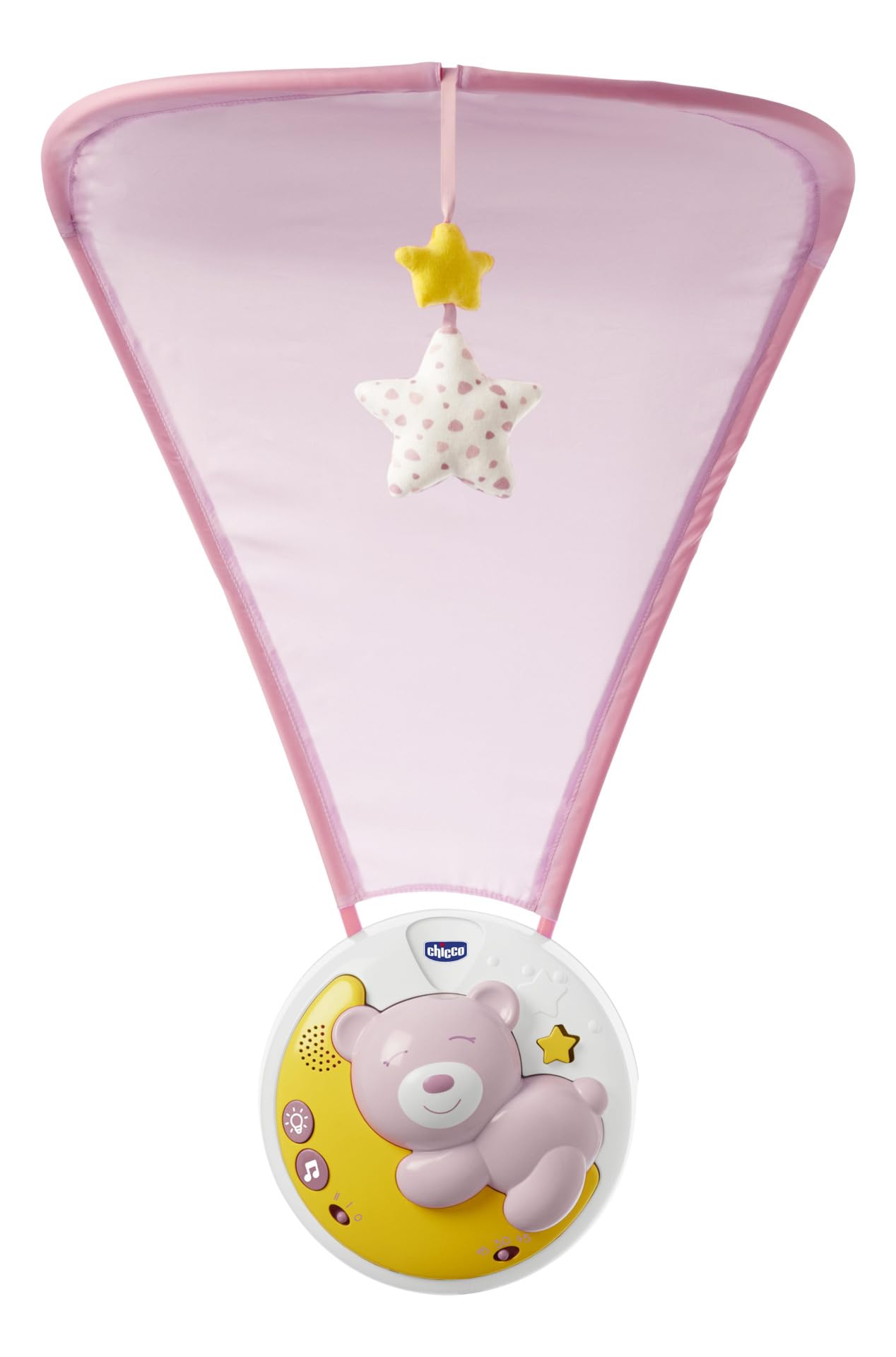 Chicco Next2moon Baby Cot Projector with Lights and Sounds, Mobile, Panel and Detachable Carousel - Pink