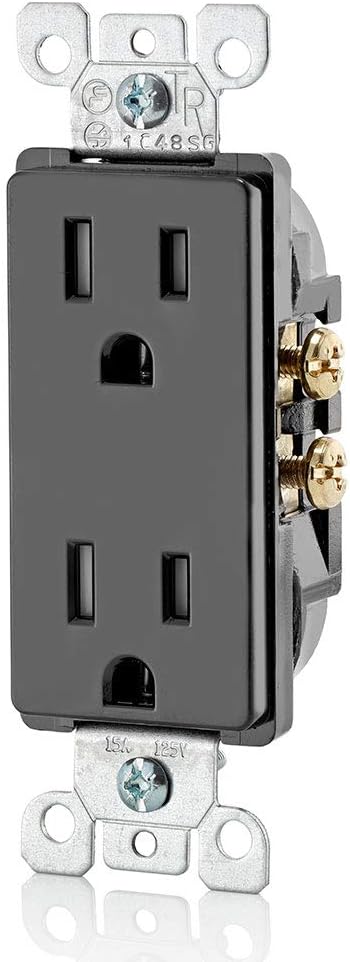 Leviton T5325-WMP 15 Amp 125 Volt, Tamper Resistant, Decora Duplex Receptacle, Straight Blade, Grounding, 10-Pack, White M22-Straight, 125 V, 2 Pole, 3 Wire, 10 pack, 10 Piece - - 