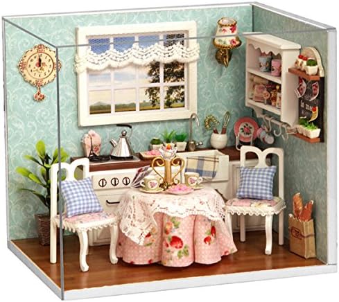 Cuteroom Dollhouse Miniature Dining Room DIY Kit With Cover And LED