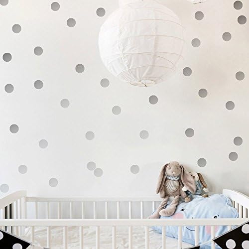 Silver Wall Decal Dots(108 Decals) Easy to Peel&amp;Stick Polka Dots Wall Decals Safe on Walls Paint Removable Metallic Vinyl Polka Dot Decor Round Wall Stickers for Nursery Room (Metallic Silver)