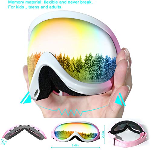 Zollen Ski Goggles, Snowboard Goggles for Kids, Boys, Girls, Youth, Men & Women, Anti-Fog Snow Goggles, Anti-Glare Lenses, 2 Packs, Black & Pink/White