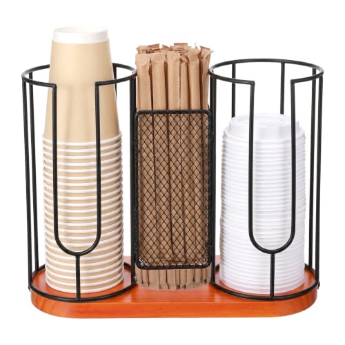 Asbiaxb 18oz Coffee Cup and Lid Holder with Wooden Base, 3 Compartment at Amazon
