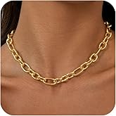 CHESKY 14K Gold Plated Chunky Necklace for Women, Trendy Paperclip Cuban Link Chain Necklace Waterproof Statement Choker Necklace Fashion Non Tarnish Jewelry